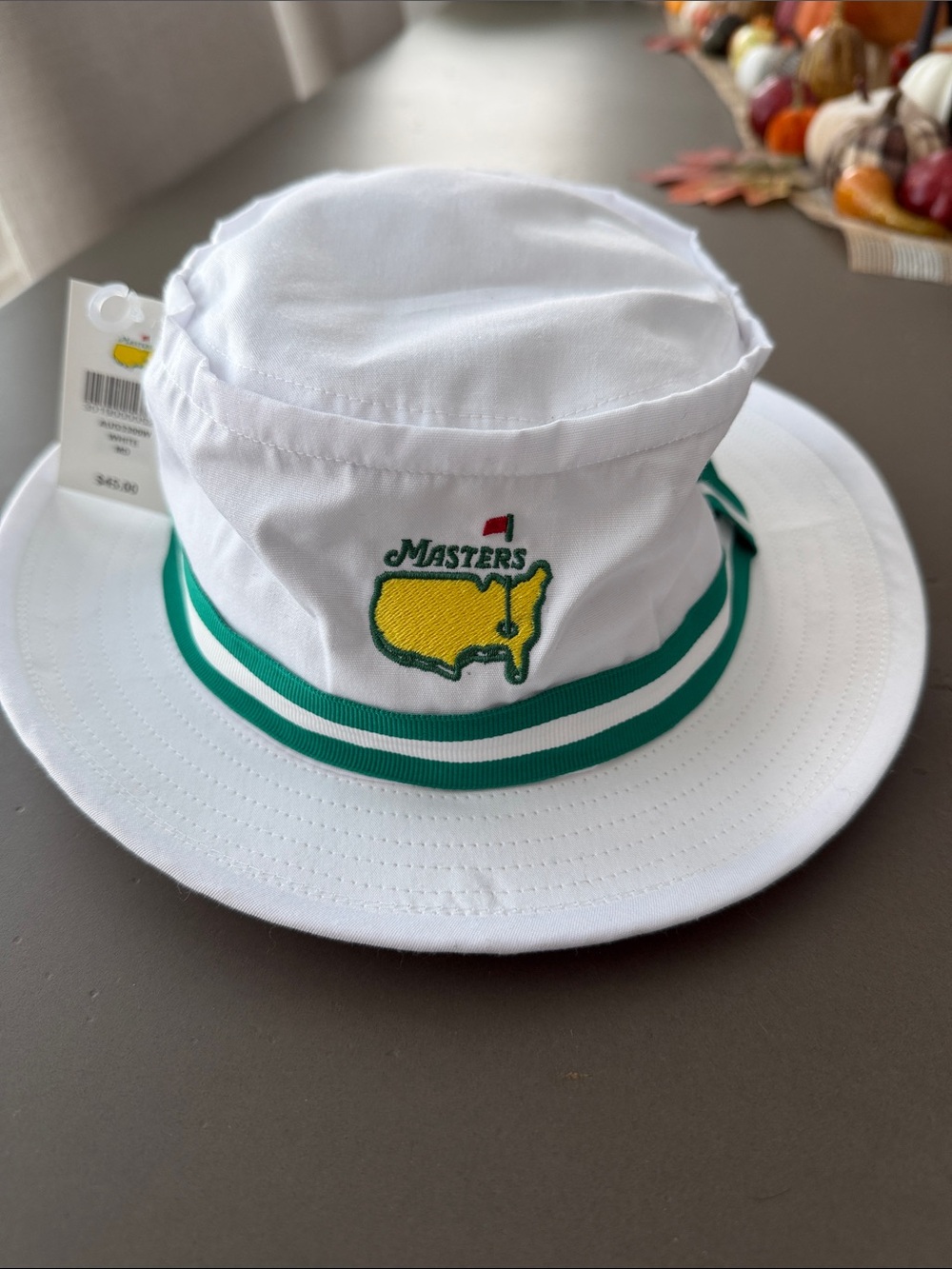 Masters White Bucket Hat with Green Trim and Yellow Logo - Kids